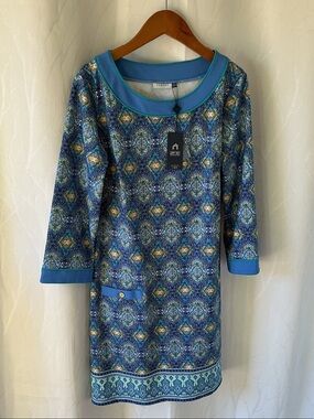 Cabana Life Blue Teal Patterned Midi Dress. 👗 NWT